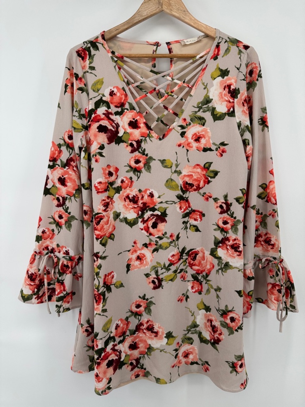 Altar'd State LongSleeve Dress with Coral Floral Trim Shift Dress Women's Sz L